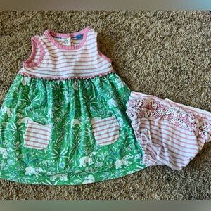Baby Boden Green and Pink Baby Dress and Diaper Cover